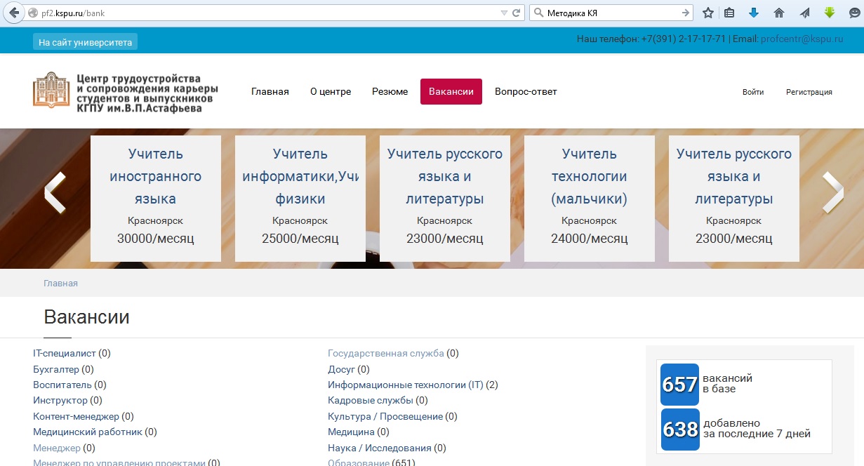 Обновление банка вакансий для выпускников КГПУ им. В.П. Астафьева 2015 года  :: КГПУ им. В.П. Астафьева